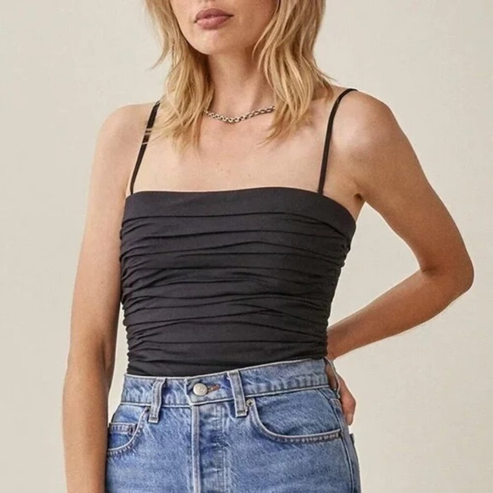 Reformation Orion Ruched Cami Top - Black - Size 8
